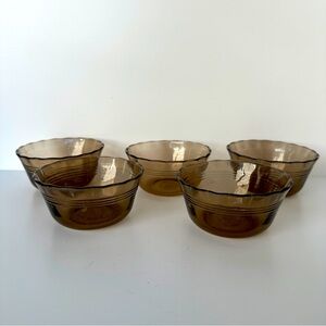 VTG Corning PYREX Smokey Glass‎ Individual Small Custard Dishes Set 5 Made USA